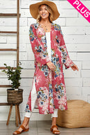 Shopin LA - SG21050AP - PLUS FLORAL PRINT MESH KIMONO WITH SIDE SLIT