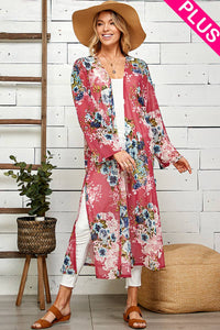 Shopin LA - SG21050AP - PLUS FLORAL PRINT MESH KIMONO WITH SIDE SLIT