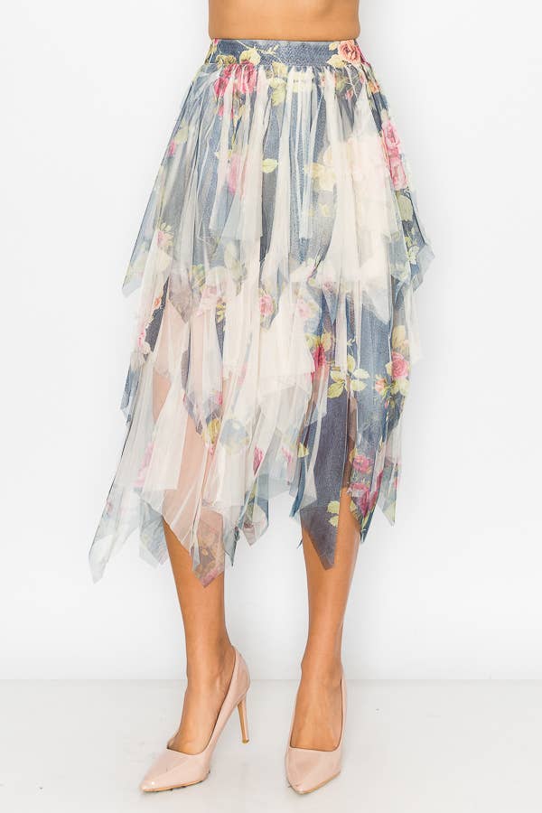Origami Apparel ~  Lace and Crochet Inspired Skirt - OLS-4546BG/DE ROSE