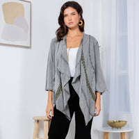 YOUNG THREADS - Bohemian Elegance: Stonewashed Rayon Kimono-Style Cardigan