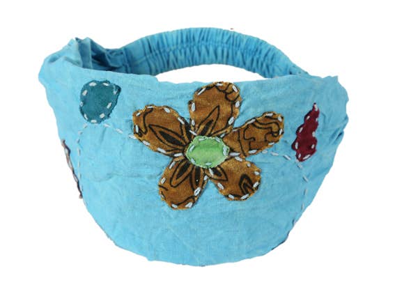 Earth Divas - Eco-Friendly Turquoise Stonewash Headband with Floral Embroi