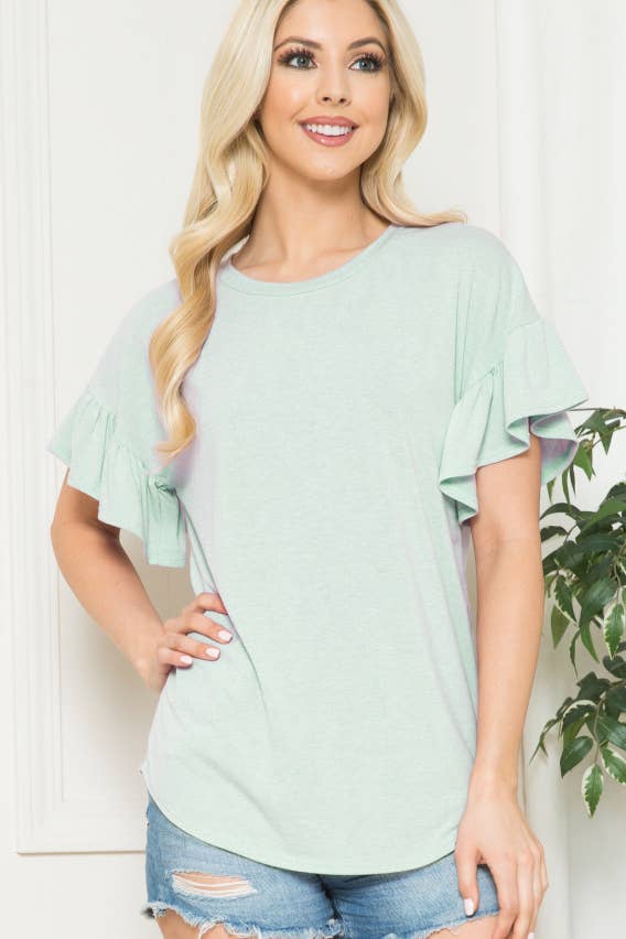 Acting Pro - T7111X - Plus Solid Short Sleeve Flutter Top