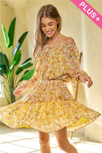 Davi & Dani - PLUS SIZE FLORAL PRINTED SMOCKED LAYERED MINI DRESS SIZE 1XL