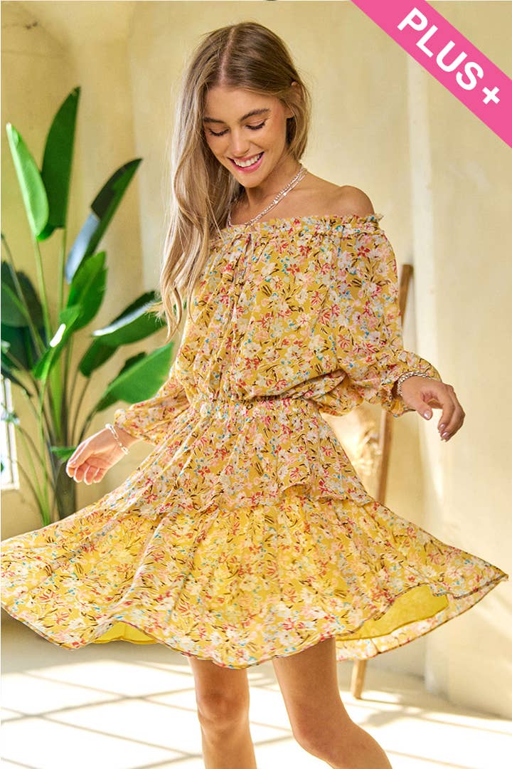 Davi & Dani - PLUS SIZE FLORAL PRINTED SMOCKED LAYERED MINI DRESS SIZE 1XL