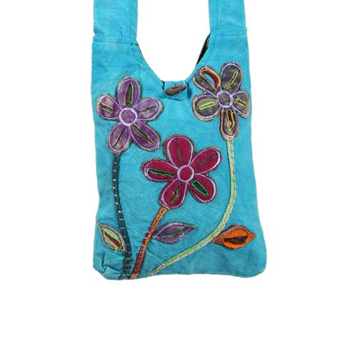 Earth Divas - Embroidered Floral Crossbody Passport Bag