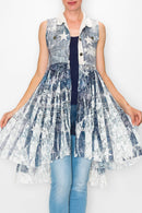 Origami White Star Faux Suede Flowy Vest - OLS-4524 IV 2DENIM DESIGN