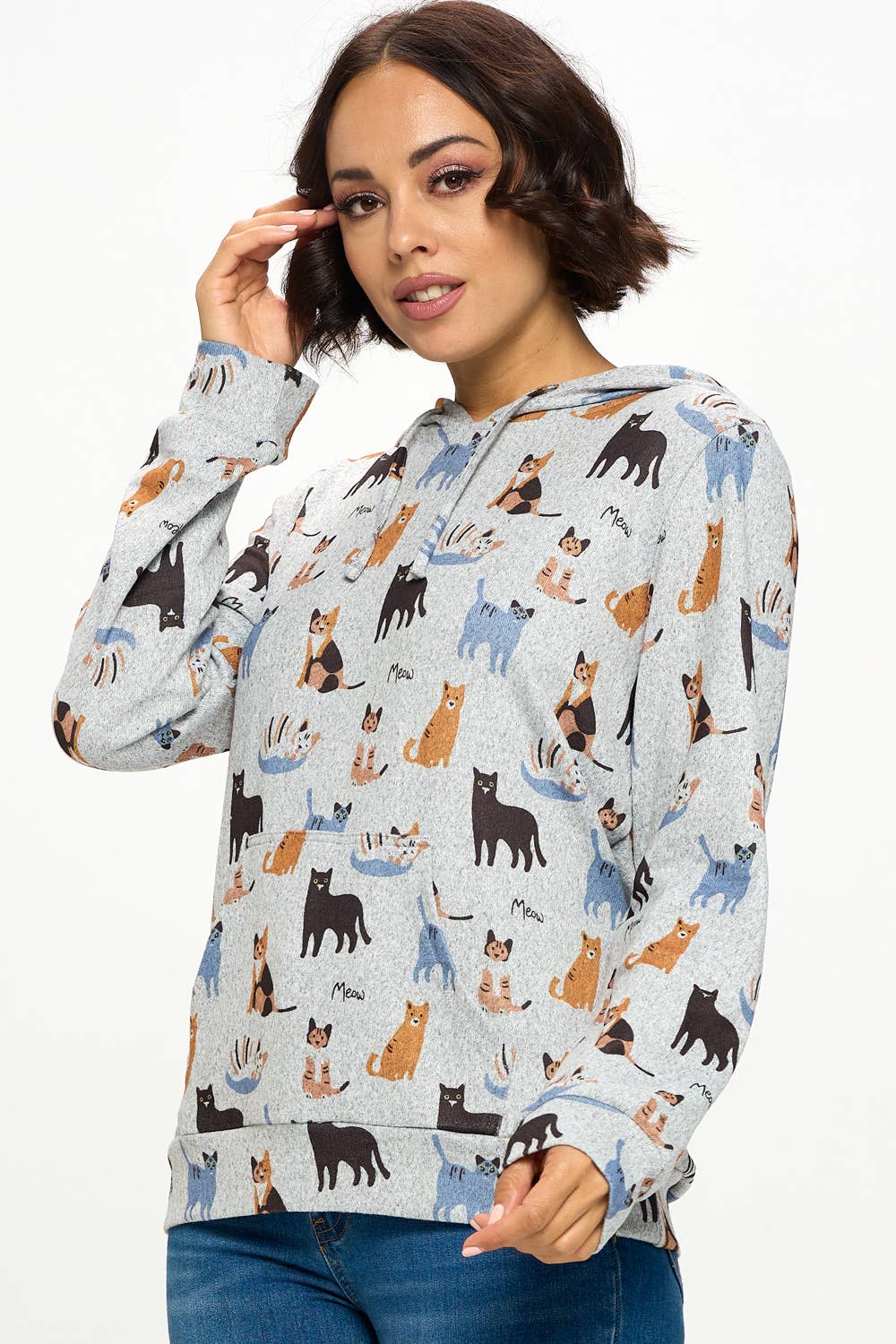 Allover Colorful Cat print Hoodie With Pocket