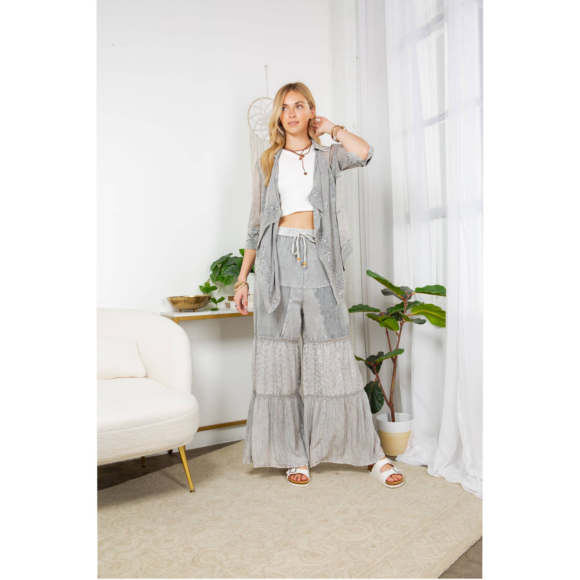 YOUNG THREADS - Artisanal Patchwork Flared Pants - Boho Chic Elegance