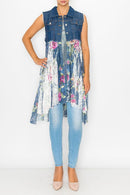 Origami Denim and Rose Lace Inspired Vest - OLS-4479DE/DENIM ROSE