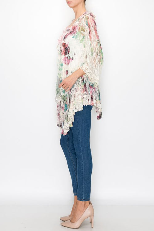 Origami Apparel ~  Big Rose Ruffle Cardigan Lace Inspired - OLS-4495BG/BIG ROSE