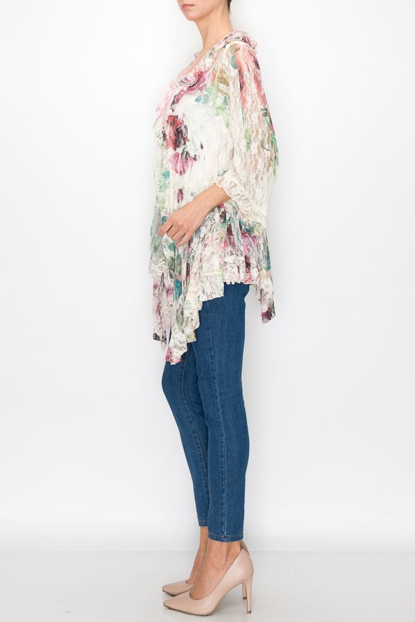 Origami Apparel ~  Big Rose Ruffle Cardigan Lace Inspired - OLS-4495BG/BIG ROSE