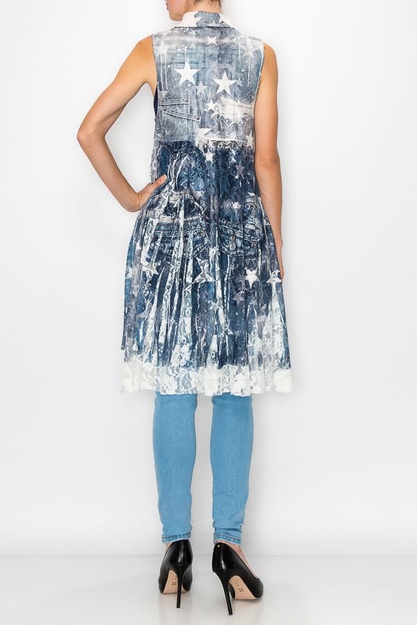 Origami White Star Faux Suede Flowy Vest - OLS-4524 IV 2DENIM DESIGN