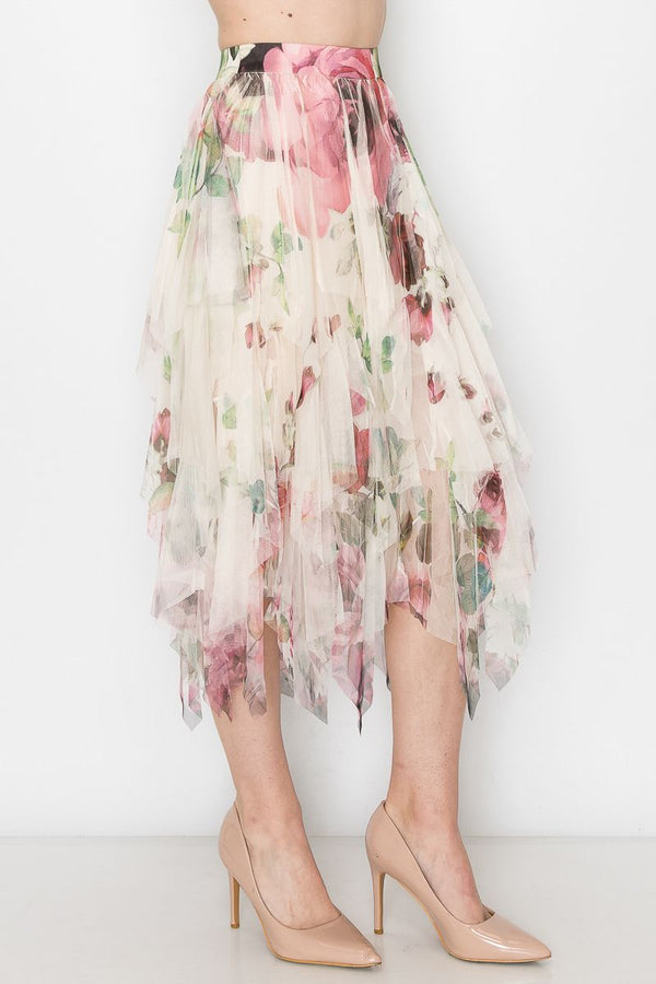 Origami Apparel ~ Rose Layered Mesh Skirt Lace Inspired - OLS-4546 BG/BIG ROSE