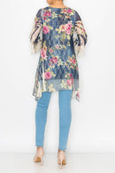 Origami Apparel ~  Denim Color Rose Inspired Top - OLS-4565NAT/DE ROSE