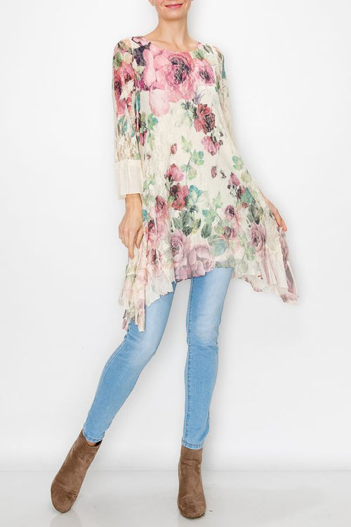 Origami Apparel ~ Big Rose Lace Inspired Top - OLS-4565BG/BIG ROSE