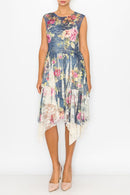 Lace and Mesh Pink Rose with Denim detail. Fully lined perfect for any Spring or Summer Wedding attendee!