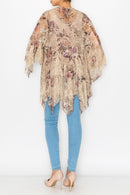 Origami Apparel ~  Taupe and Rose Lace Inspired Tiered Cardigan - OLS-4618TP/2ROSE