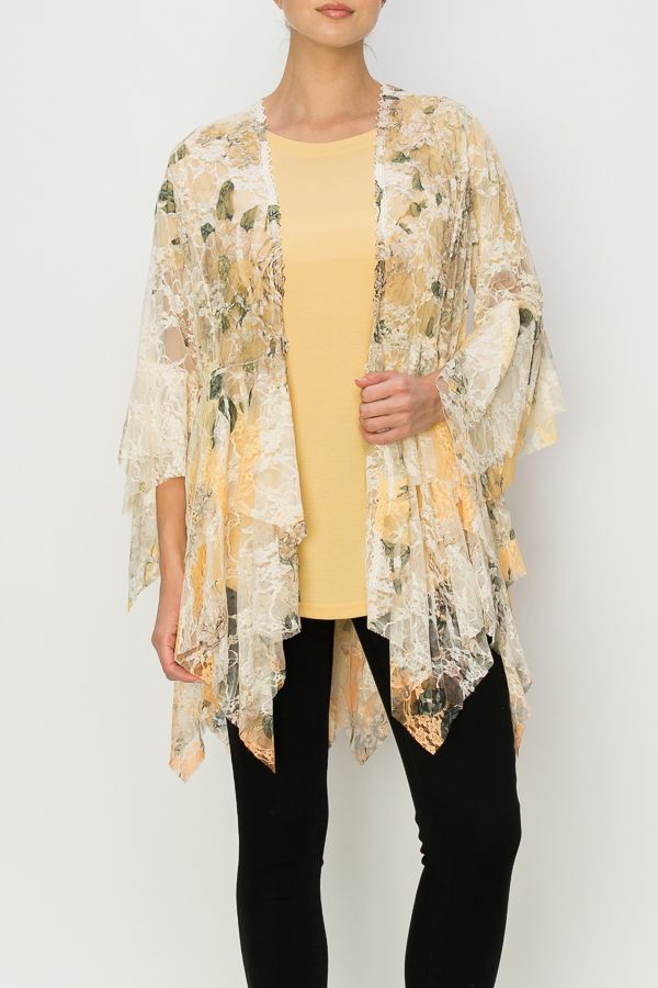 Origami Apparel ~  Yellow Cardigan Lace and Crochet Inspired - OLS-4618BG/DD YELLOW FLYell