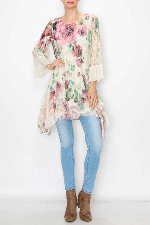 Origami Apparel ~ Big Rose Lace Inspired Top - OLS-4565BG/BIG ROSE