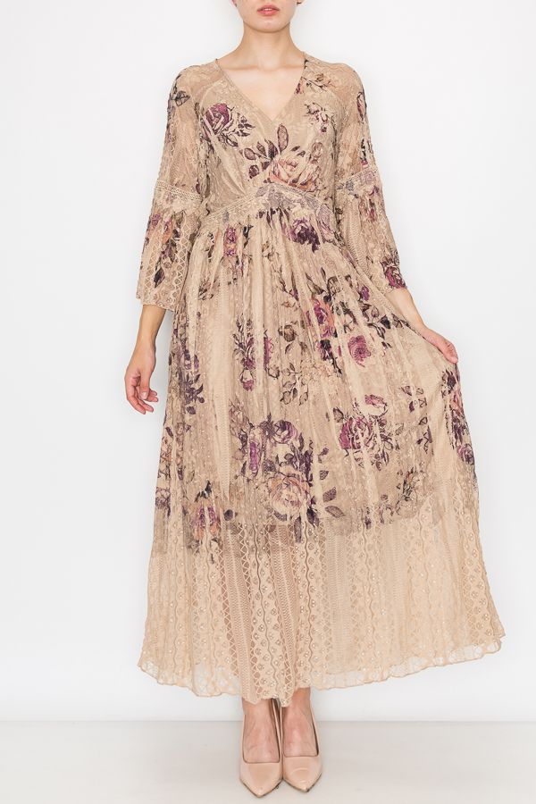 Origami Apparel ~ Tea Rose Lace and Crochet Inspired Dress OLS-4658TP/2ROSE