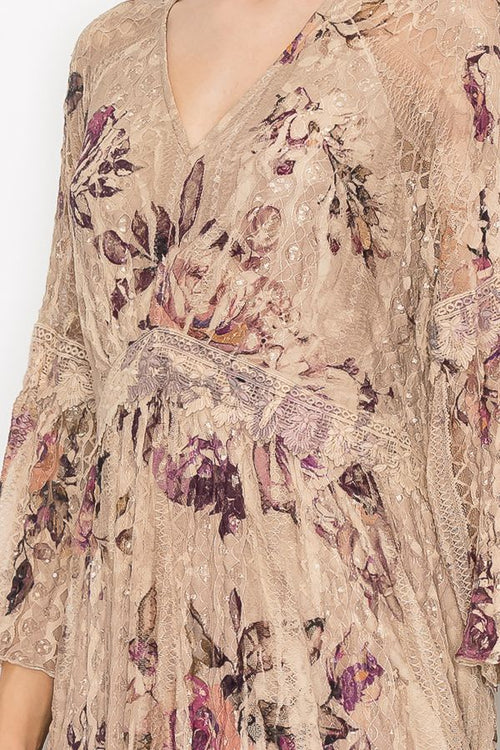 Origami Apparel ~ Tea Rose Lace and Crochet Inspired Dress OLS-4658TP/2ROSE