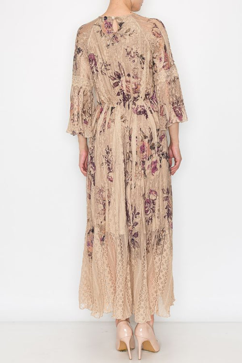 Origami Apparel ~ Tea Rose Lace and Crochet Inspired Dress OLS-4658TP/2ROSE