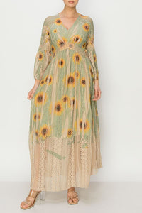 Origami Apparel ~  Sunflowers and Sage Lace and Crochet Inspired OLS-4658TP/SAGE SUN FL