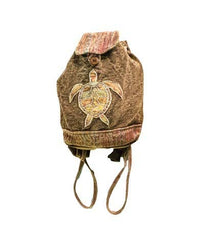 Earth Divas - Cotton Backpack With Embroidered Sea Turtle, Brown