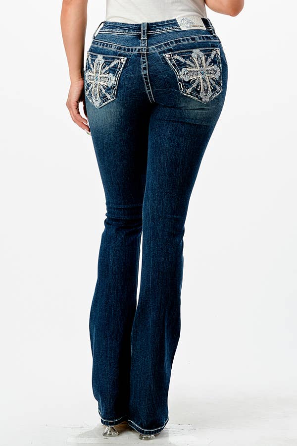 Grace in LA - Cross Embellishment Mid Rise Boot Cut 32" | EB-51756-32