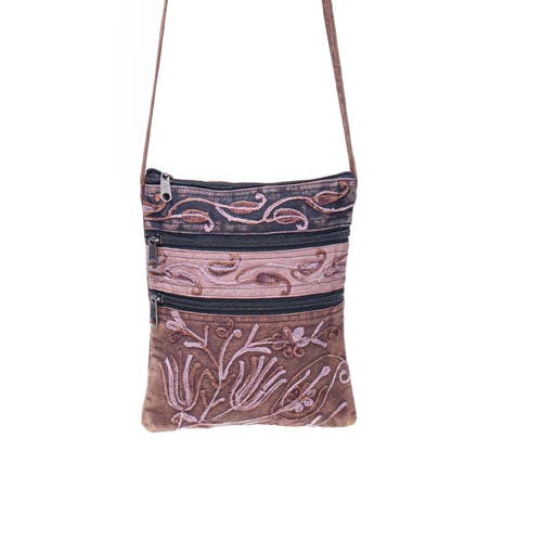 Earth Divas - Two Pocket Brown Cotton Embroidered Crossbody Bag