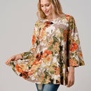 CREPAS - FLORAL PATTERN RUFFLE SLEEVE BOTTOM TOP