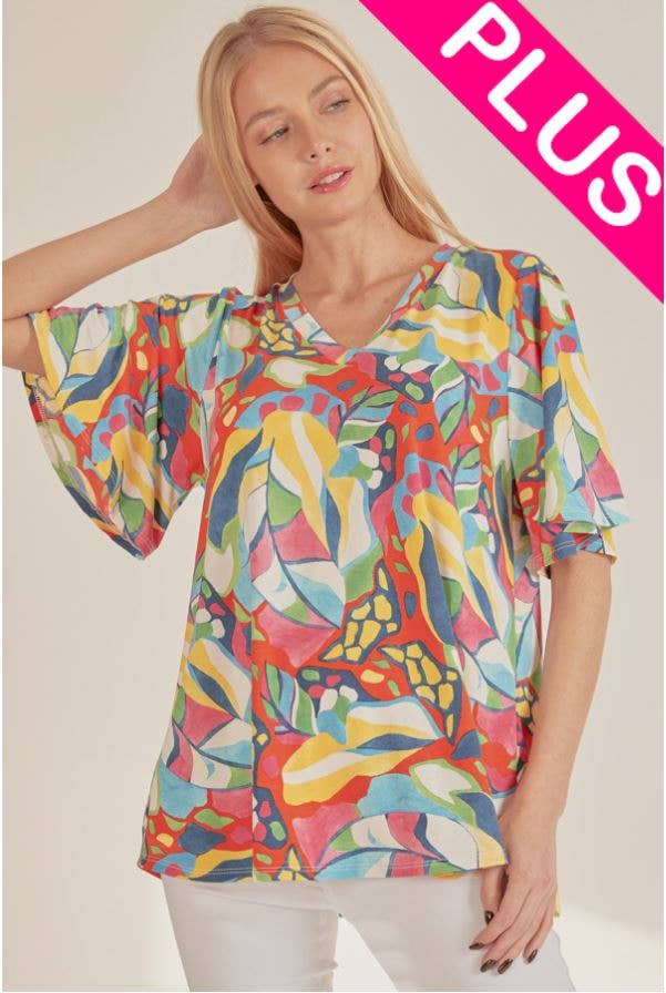 Shopin LA - SPT5315AP Women Multi Color Print Comfy Loose Fitting Top