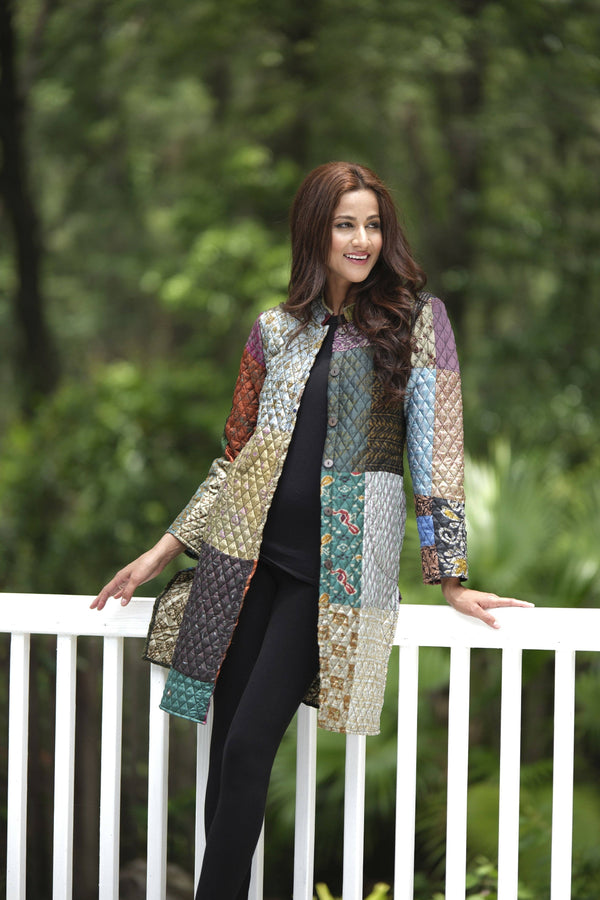 Sacred Threads - Quilted Faux Silk Patchwork Jacket