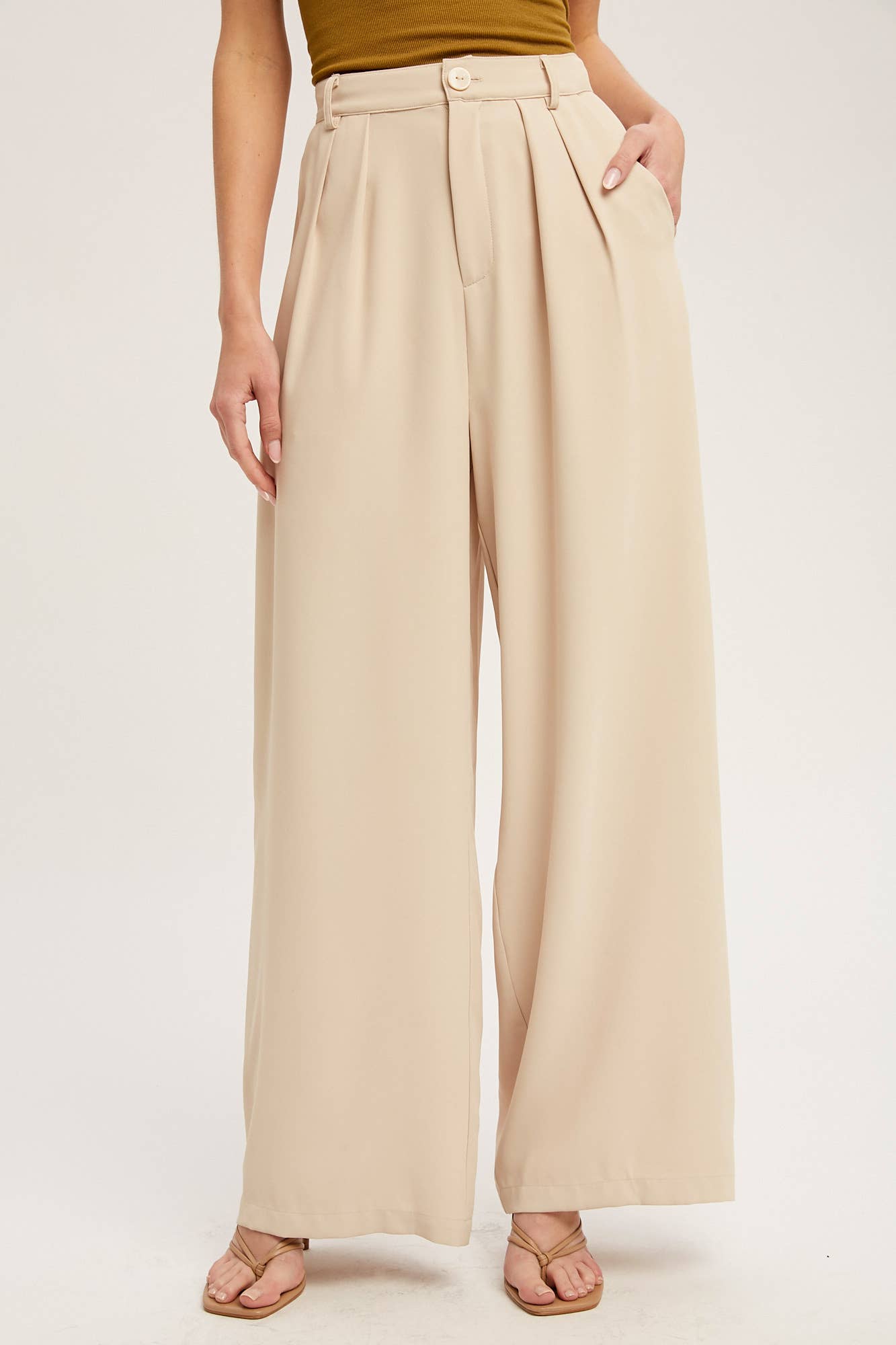 Bluivy - PINTUCK WIDE LEG PANTS in classic Cream, Black and Hazelnut