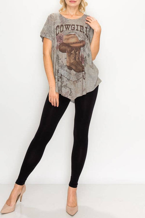 Origami Apparel ~  Cowgirl Top with V Front and Back Hemline - OLS-4553BG/COWGIRL