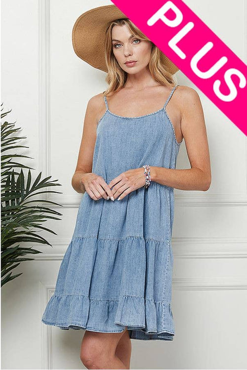 Shopin LA - CSP9212P Women Open Back Cami Strap Tiered Solid Dress