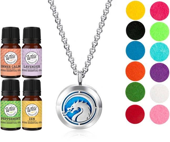 Wild Essentials - Fire Dragon Diffuser Necklace Set with 4 essential oils