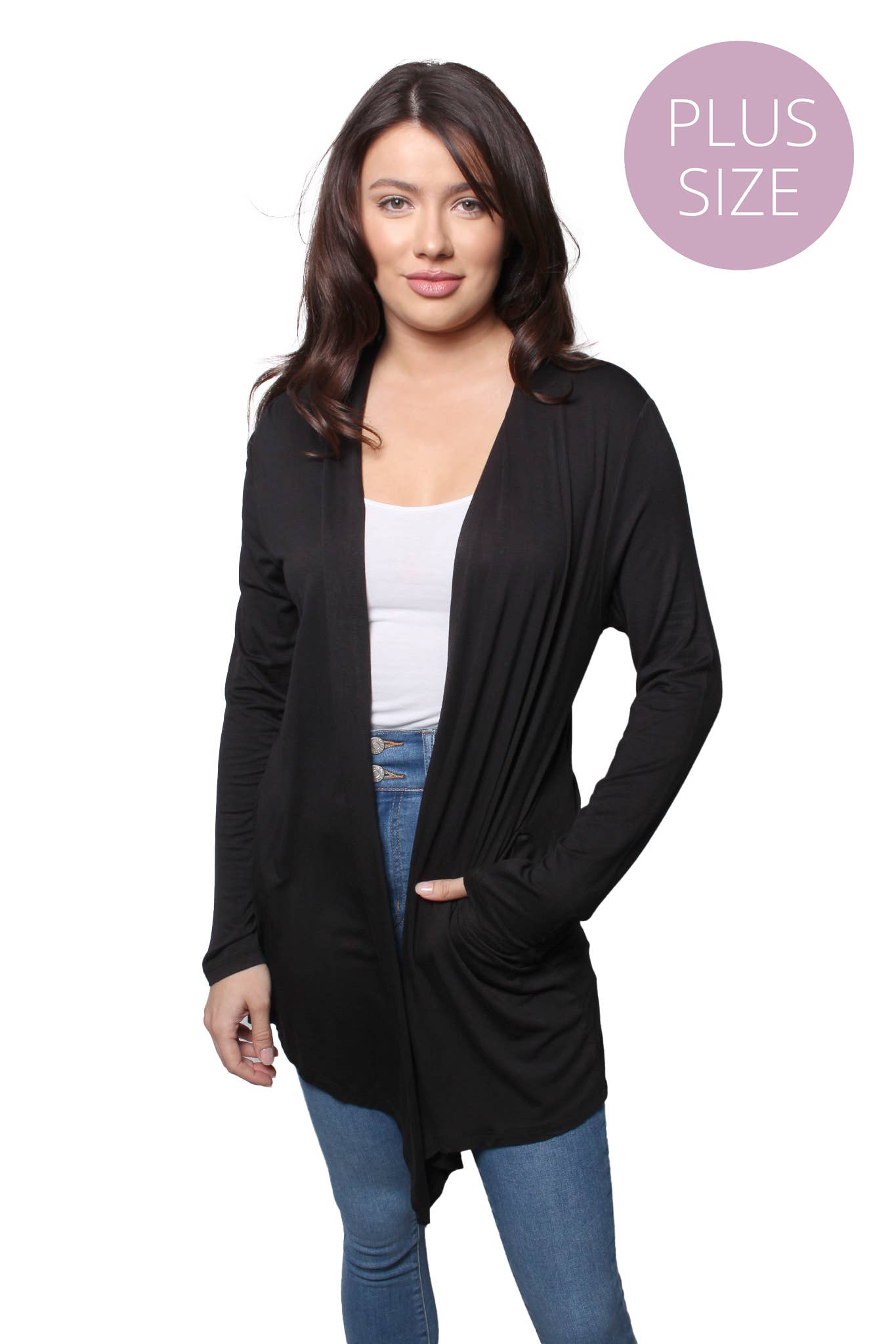 Good Stuff Apparel - Women’s Plus Long Sleeve Side Pocket Knitted Cardigan