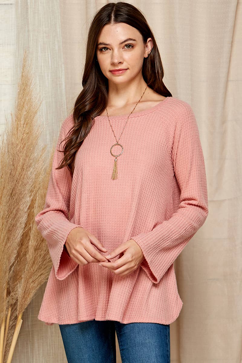 Shopin LA - ST21062 WOMEN BASIC SOLID SOFT WAFFLE TUNIC TOP