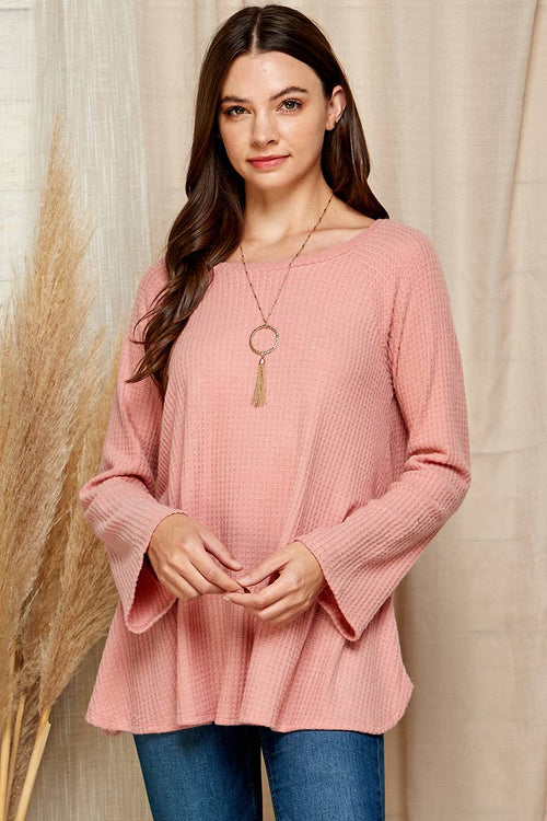 Shopin LA - ST21062 WOMEN BASIC SOLID SOFT WAFFLE TUNIC TOP