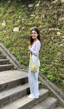 Earth Divas - Cotton Crossbody Bag Tie At Top With 3 Hand Woven Flowers