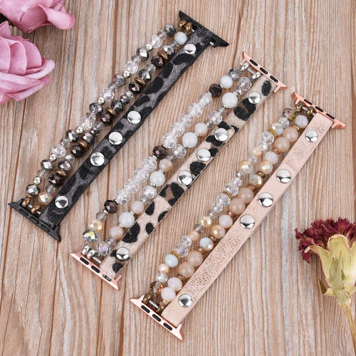 ShopTrendsNow - Leopard Calf Leather and Crystal Apple Watch Band