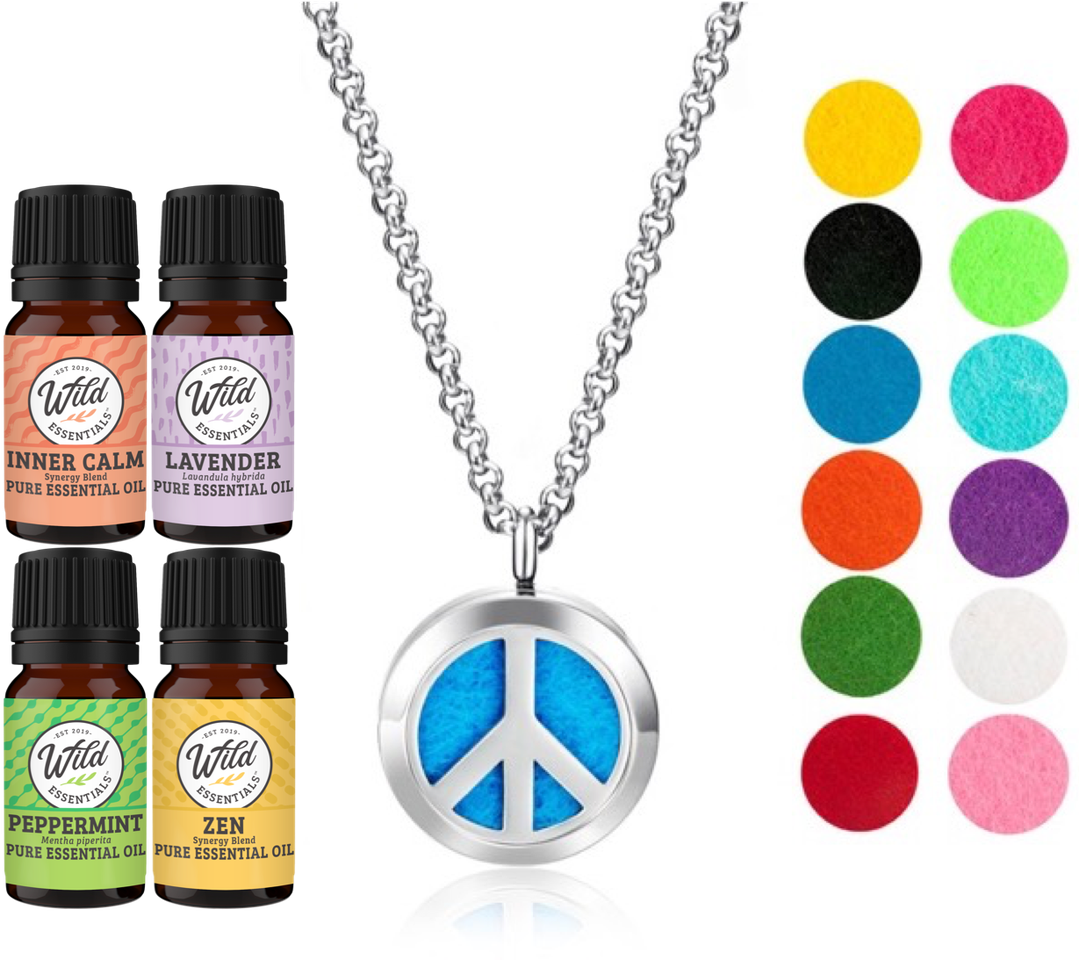 Wild Essentials - Peace Sign With 4 Oils Necklace