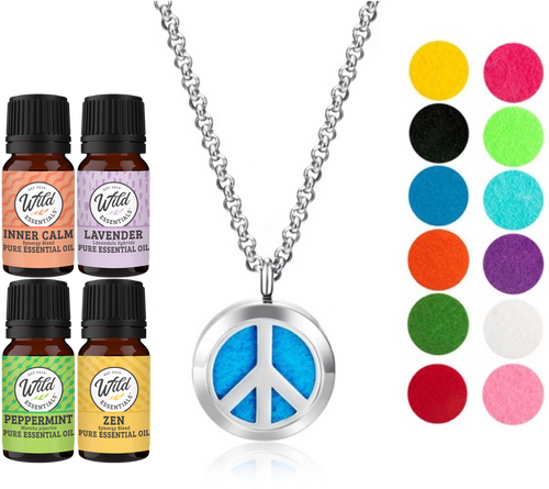 Wild Essentials - Peace Sign With 4 Oils Necklace