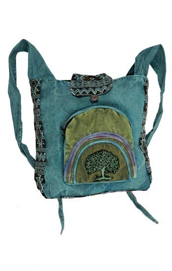 Earth Divas - Tie-top Crossbody Bag With Embroidered Teal Tree