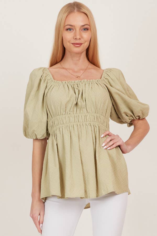 Shopin LA - CSP9147 Women Shirring Square Neck Open Back Solid Top