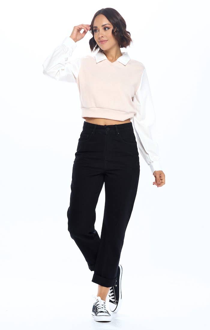 BLUE AGE - HIGH RISE SOLID MOM JEANS