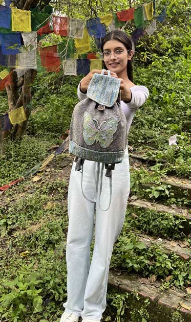 Earth Divas - Cotton Backpack With Embroidered Butterfly, Blue