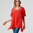 CREPAS - SOLID COLOR TULIP SLEEVE WOVEN TOP
