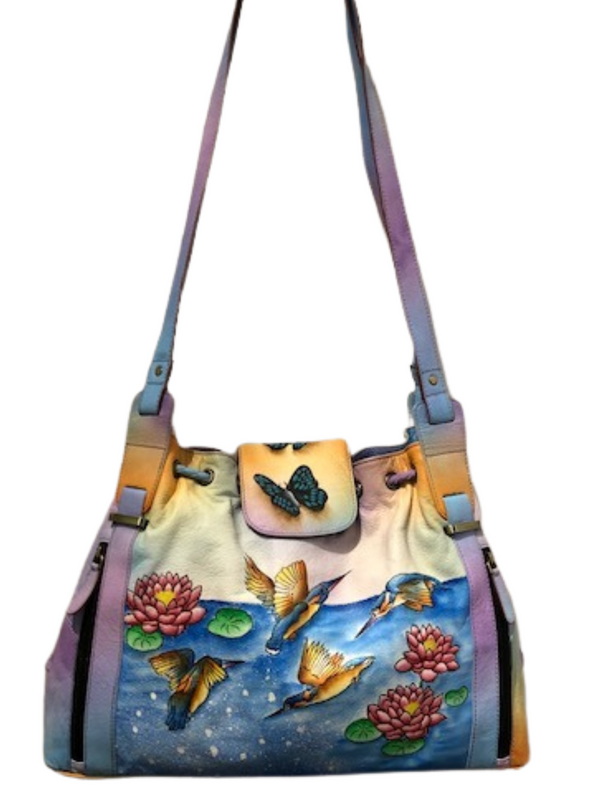 Concealed By Janko Three Birds Flying Conceal and Carry Handbag Genuine Leather Hand Painted